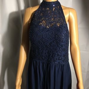 Halter Top Chiffon Plus Size Gown with Ladder Back